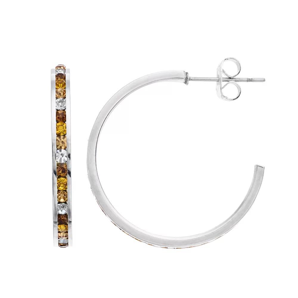 Traditions Jewelry Company Silver Tone Crystal C-Hoop Earrings, Womens Silver Tone Brown Product Image