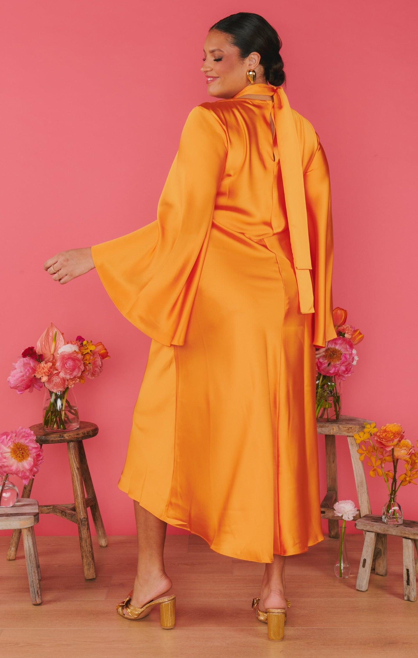 Sarah Midi Dress ~ Tangerine Fluid Satin Product Image