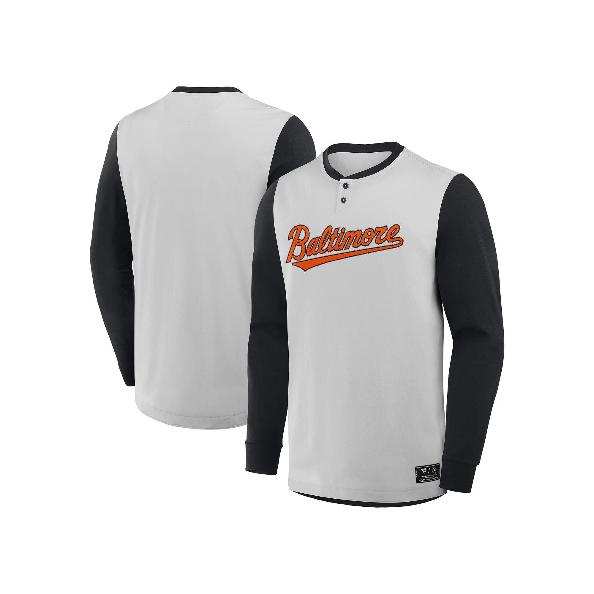 Men's Fanatics Gray/Black Baltimore Orioles Clubhouse Long Sleeve Henley Shirt, Size: Small, Grey Product Image