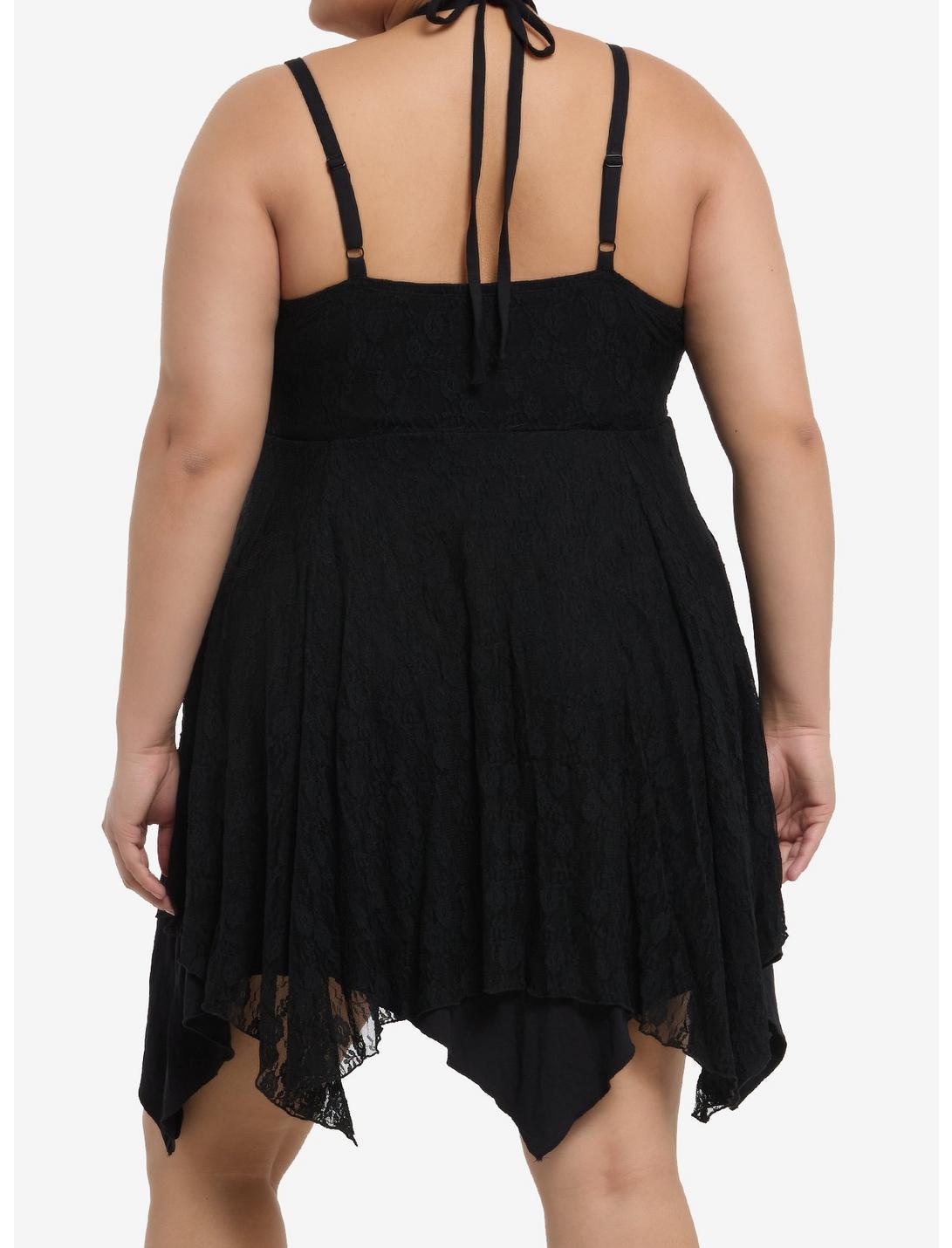 Black Lace Hanky Hem Halter Dress Plus Size Product Image