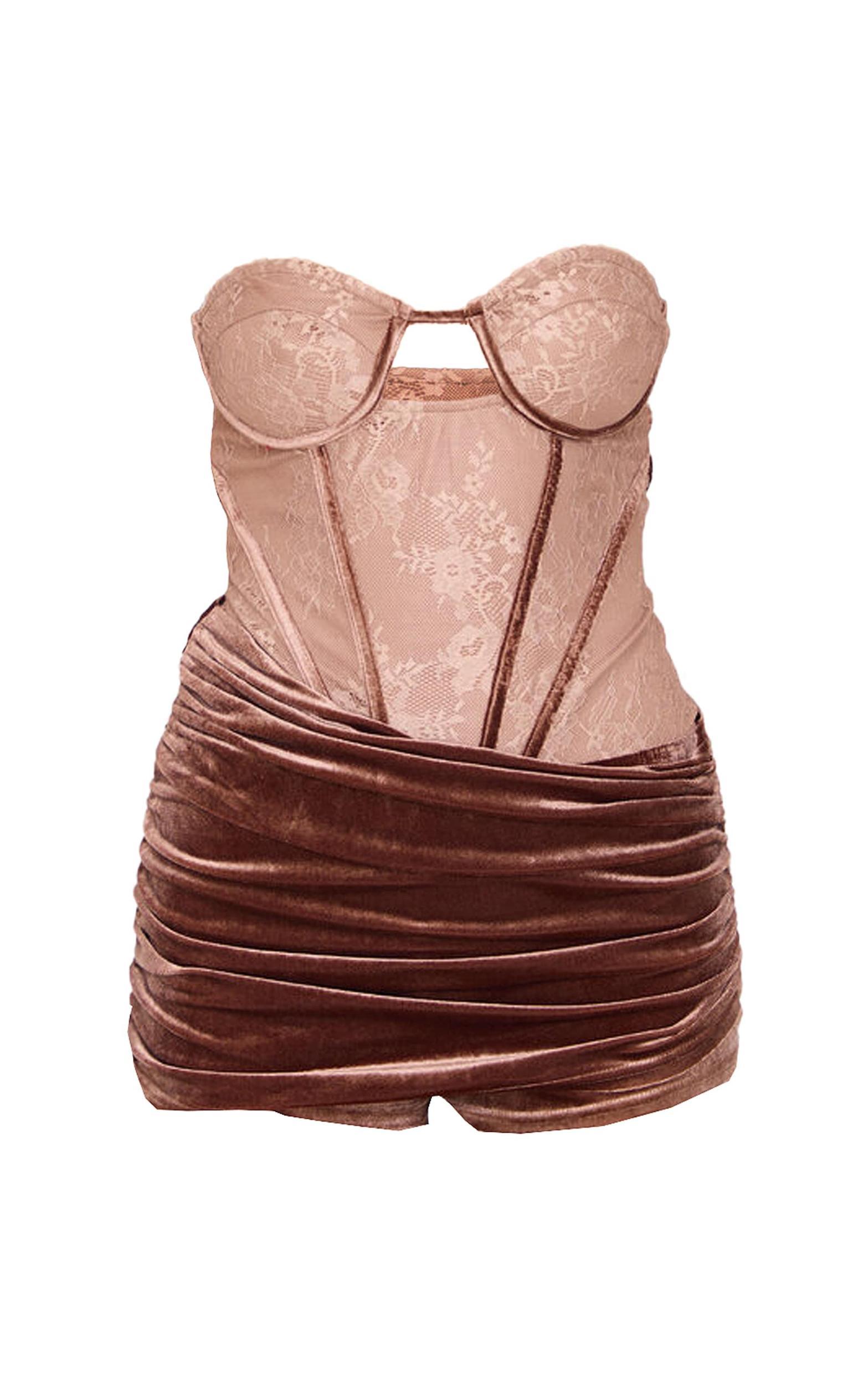 Chocolate Contrast Lace Velvet Wrap Detail Skort Romper Product Image