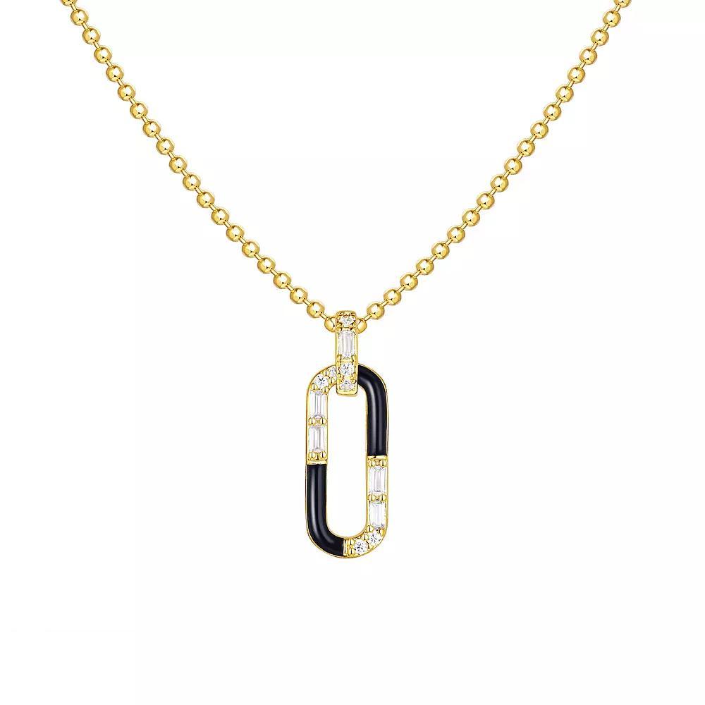 Enamorata Black Enamel & Cubic Zirconia Baguette Oval Pendant Necklace, Womens Gold Tone Black Product Image