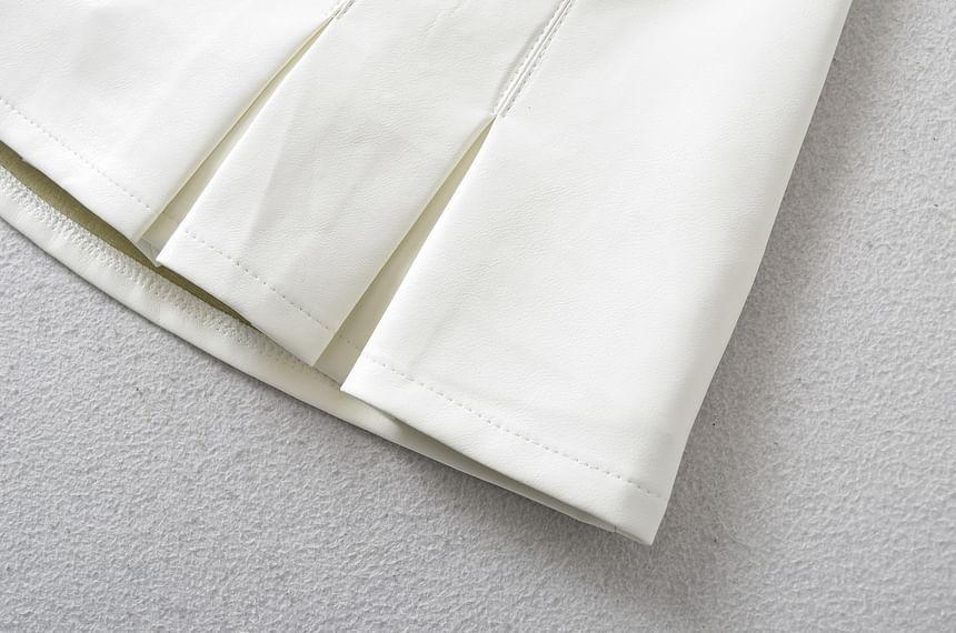 Low Rise Faux Leather Pleated Mini A-Line Skirt Product Image