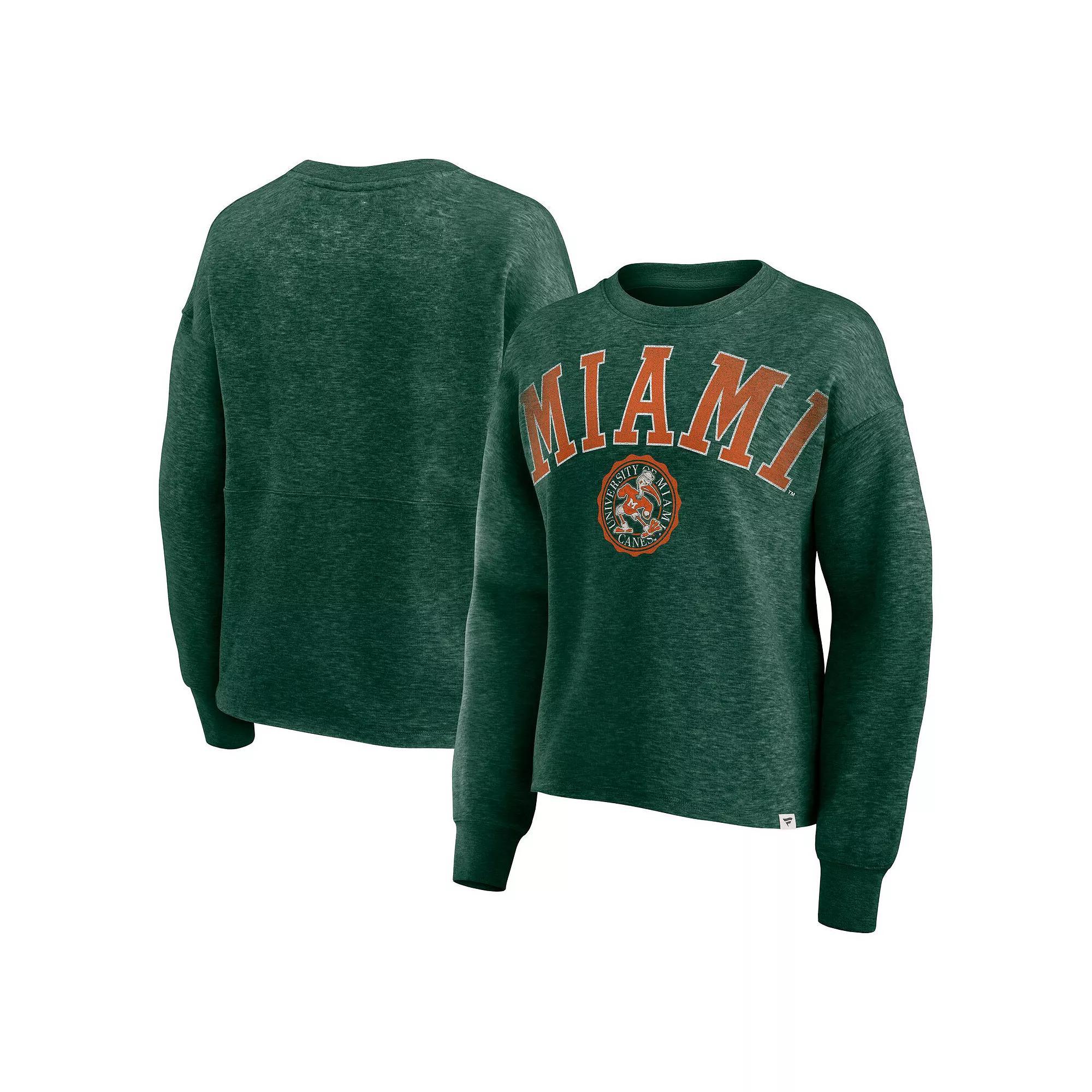 Women's Fanatics Heather Green Miami Hurricanes Heritage Oversized Tradition Fleece Sweatshirt, Size: 3XL Product Image