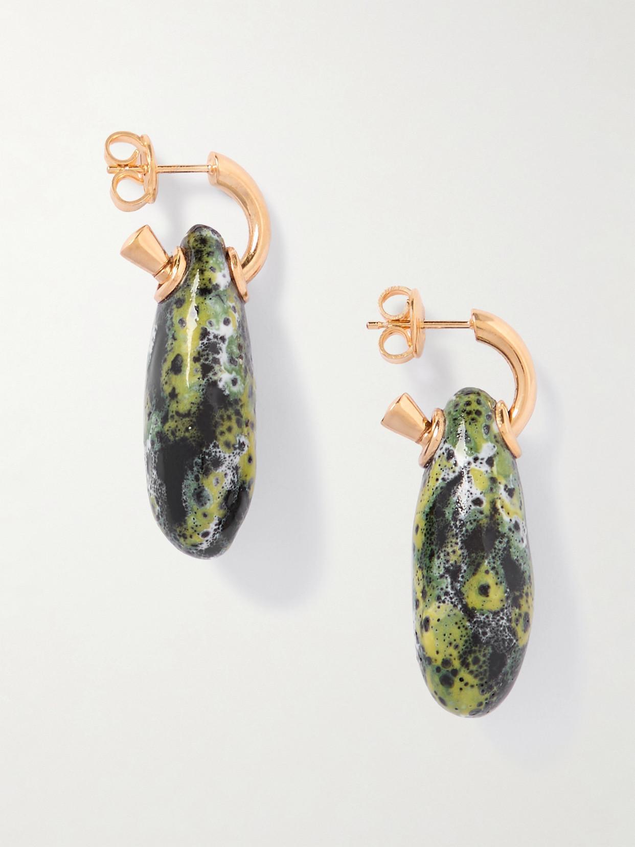 BOTTEGA VENETA Small Ellipse Ceramic Drop Hoop Earrings In 7062 Yellow/black/white Product Image