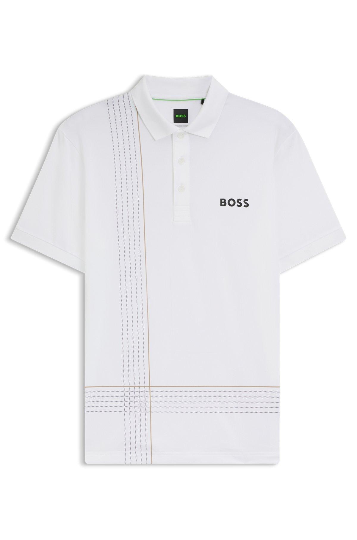 BOSS - Active quick-dry polo shirt with check artwork - White Product Image