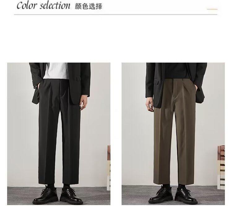 High Waist Plain Cropped Straight Leg Pants Product Image