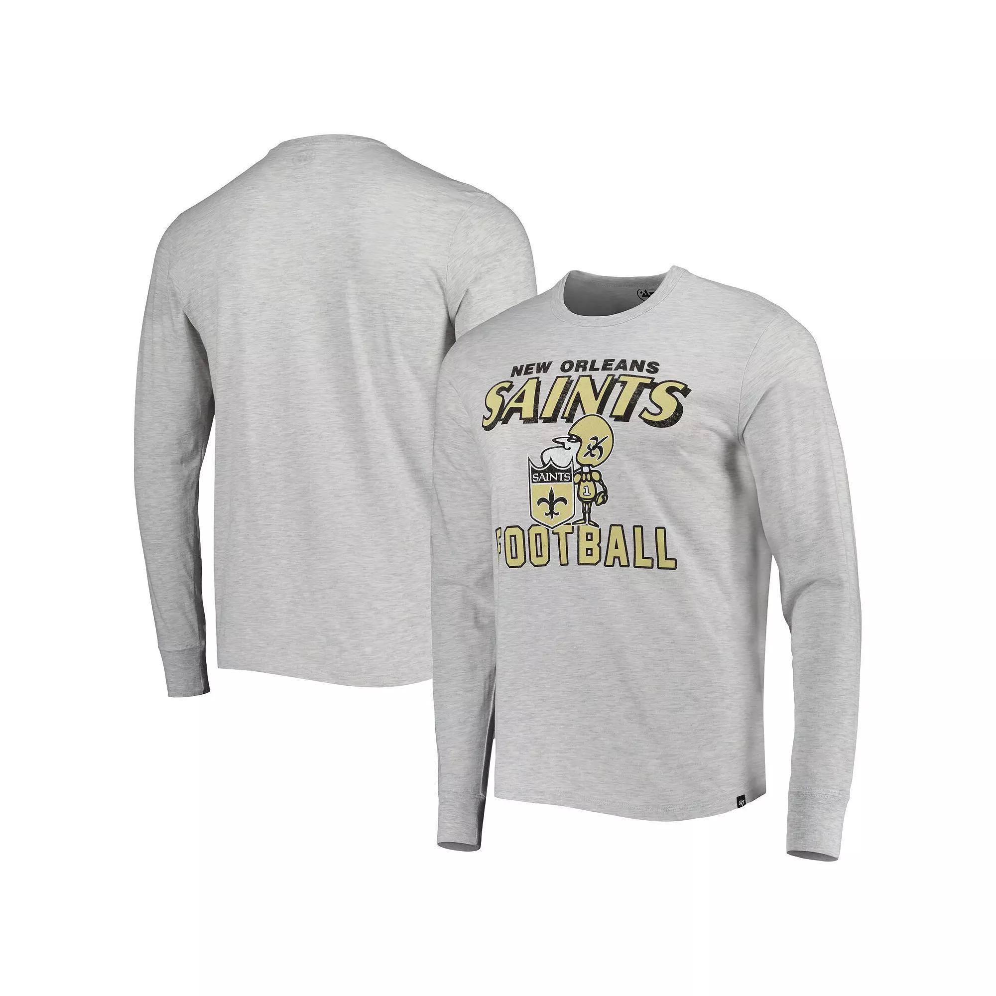 Men's '47 Heathered Gray New Orleans Saints Dozer Franklin Long Sleeve T-Shirt, Size: Large, Grey Product Image