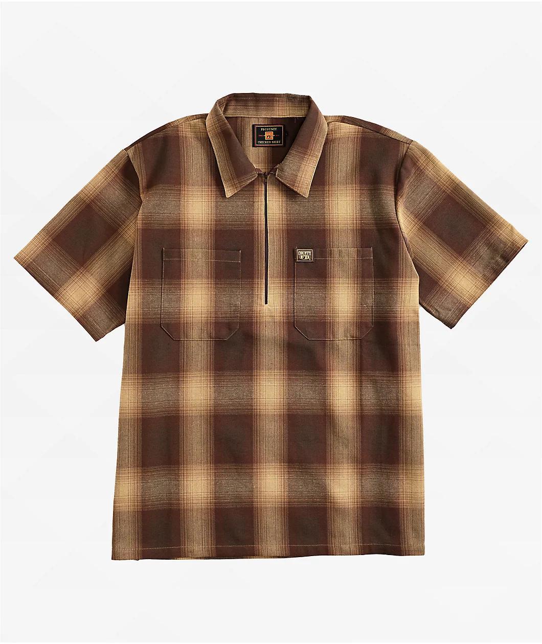 FB County Brown Checker Zip Short Sleeve Shirt Product Image