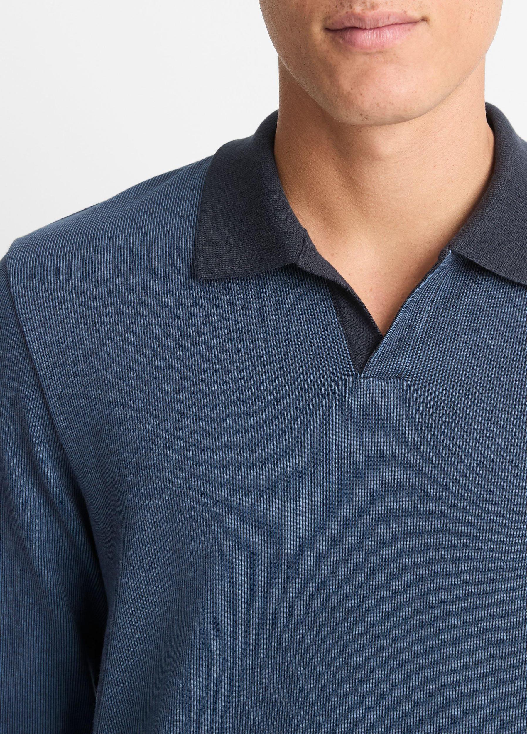 Bicolor Rib Cotton-Blend Johnny-Collar Shirt Product Image