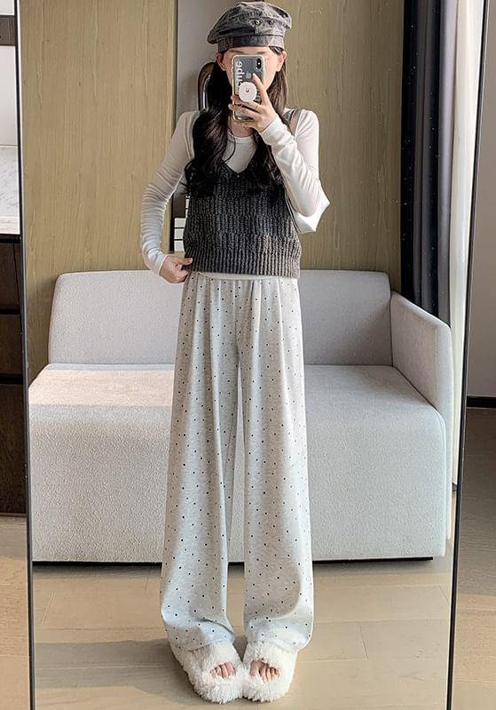 Mid Rise Dotted Wide Leg Pants Product Image