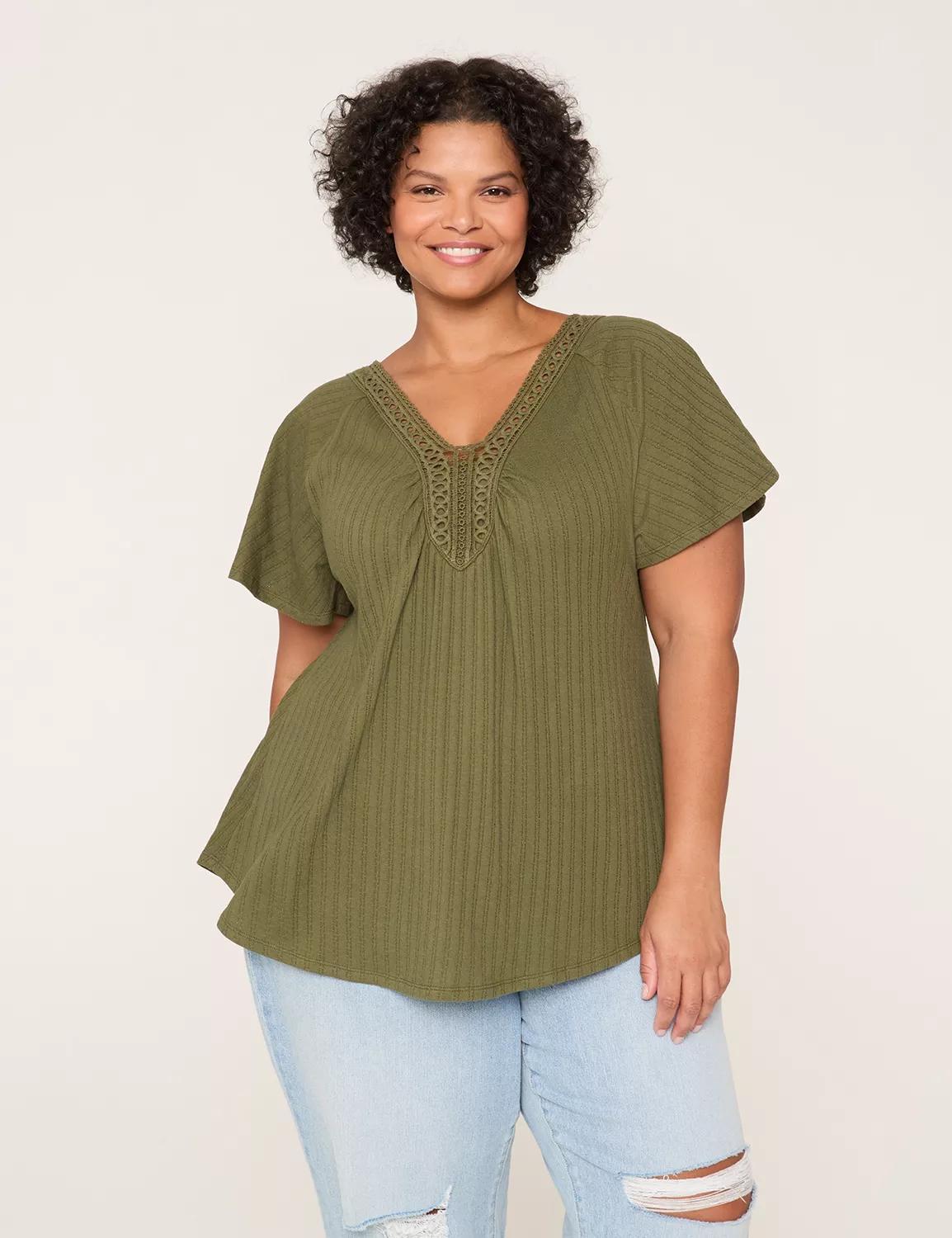 Flutter-Sleeve Crochet-Neck Top Product Image