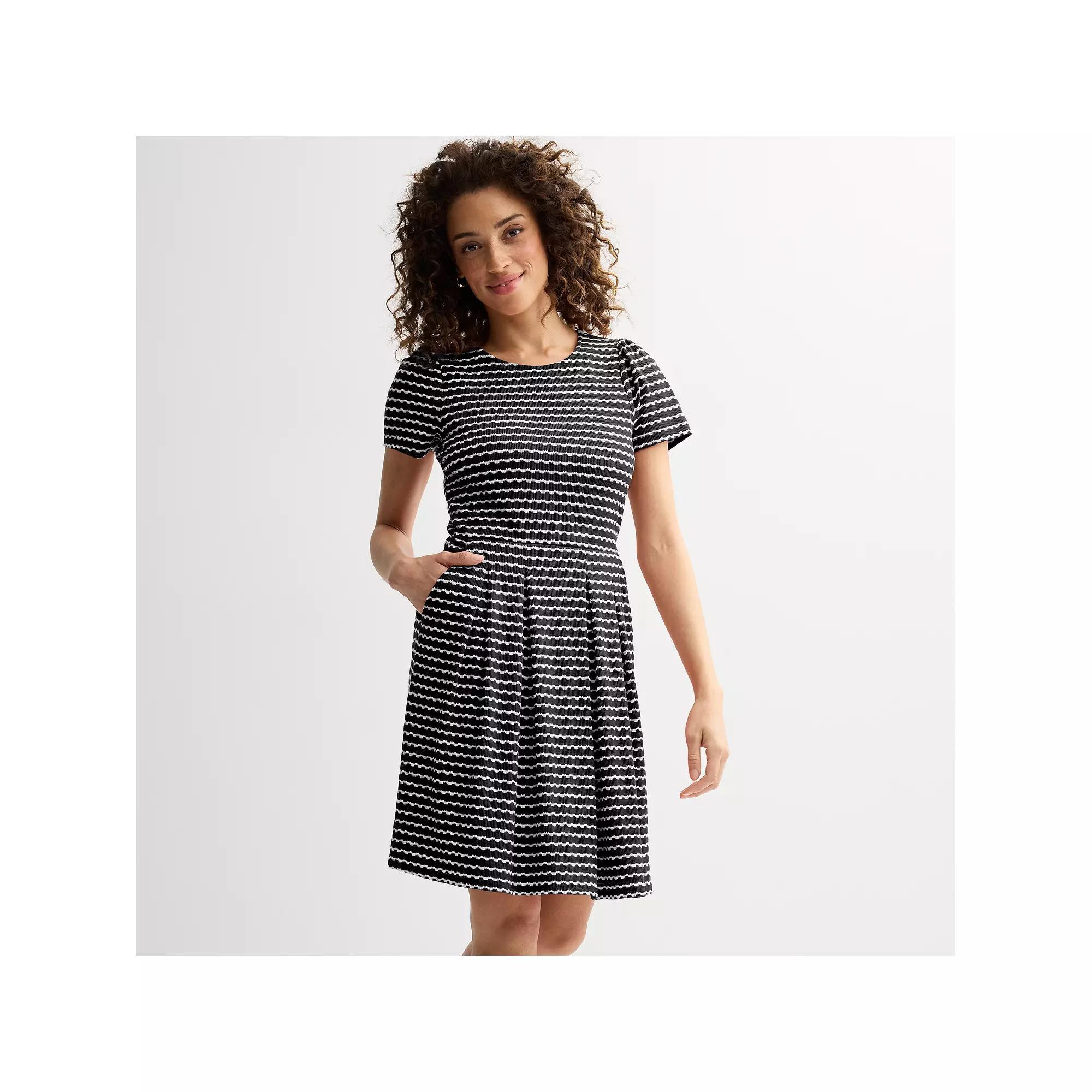 Women's Draper James Short-Sleeve Knit Tee Dress, Size: XXL, Black Textured Stripe Product Image