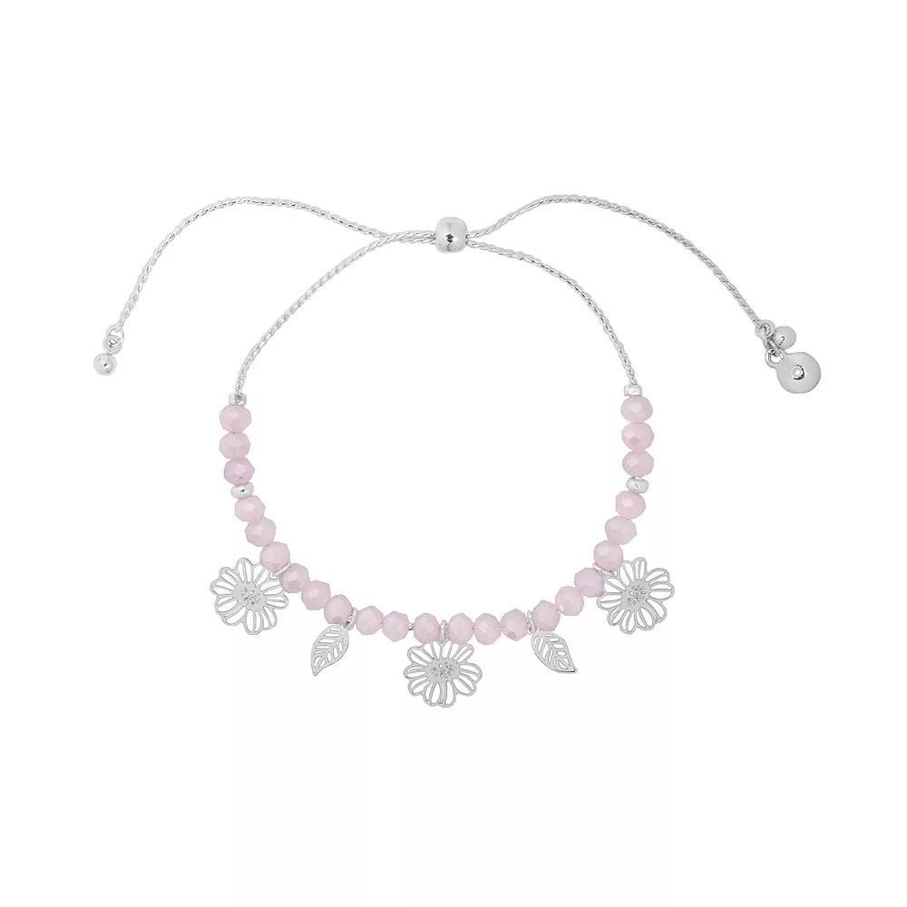 LC Lauren Conrad Silver Tone Openwork Floral Charm Adjustable Bracelet, Women's Product Image