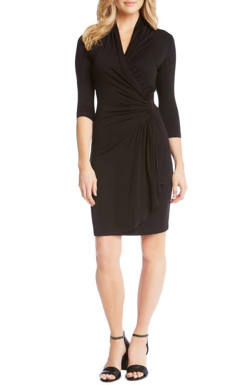 Karen Kane Gathered Waist Faux Wrap 34 Sleeve Surplice V-Neck Jersey Knit Dress Product Image