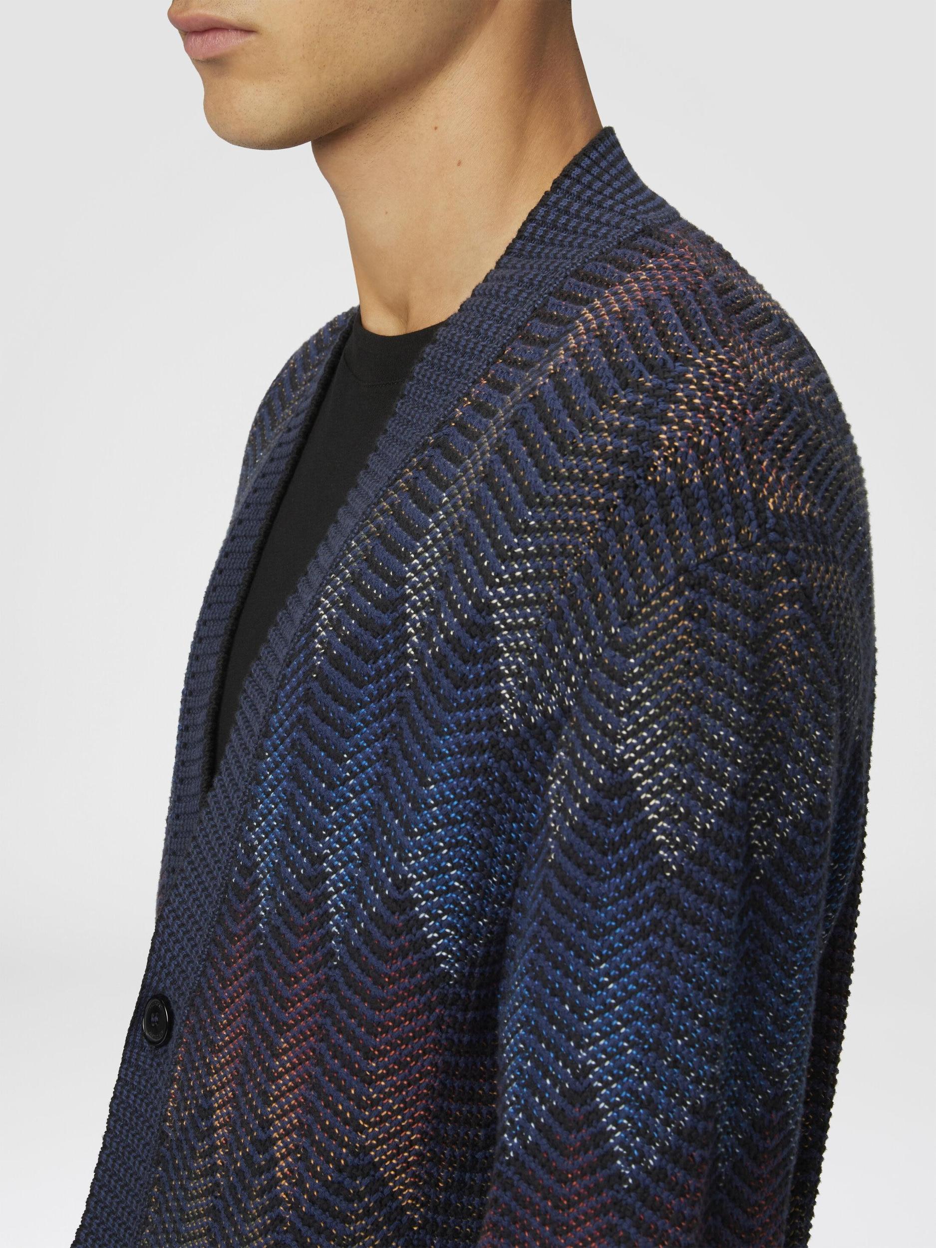 Gradient chevron cotton blend cardigan with pockets Product Image