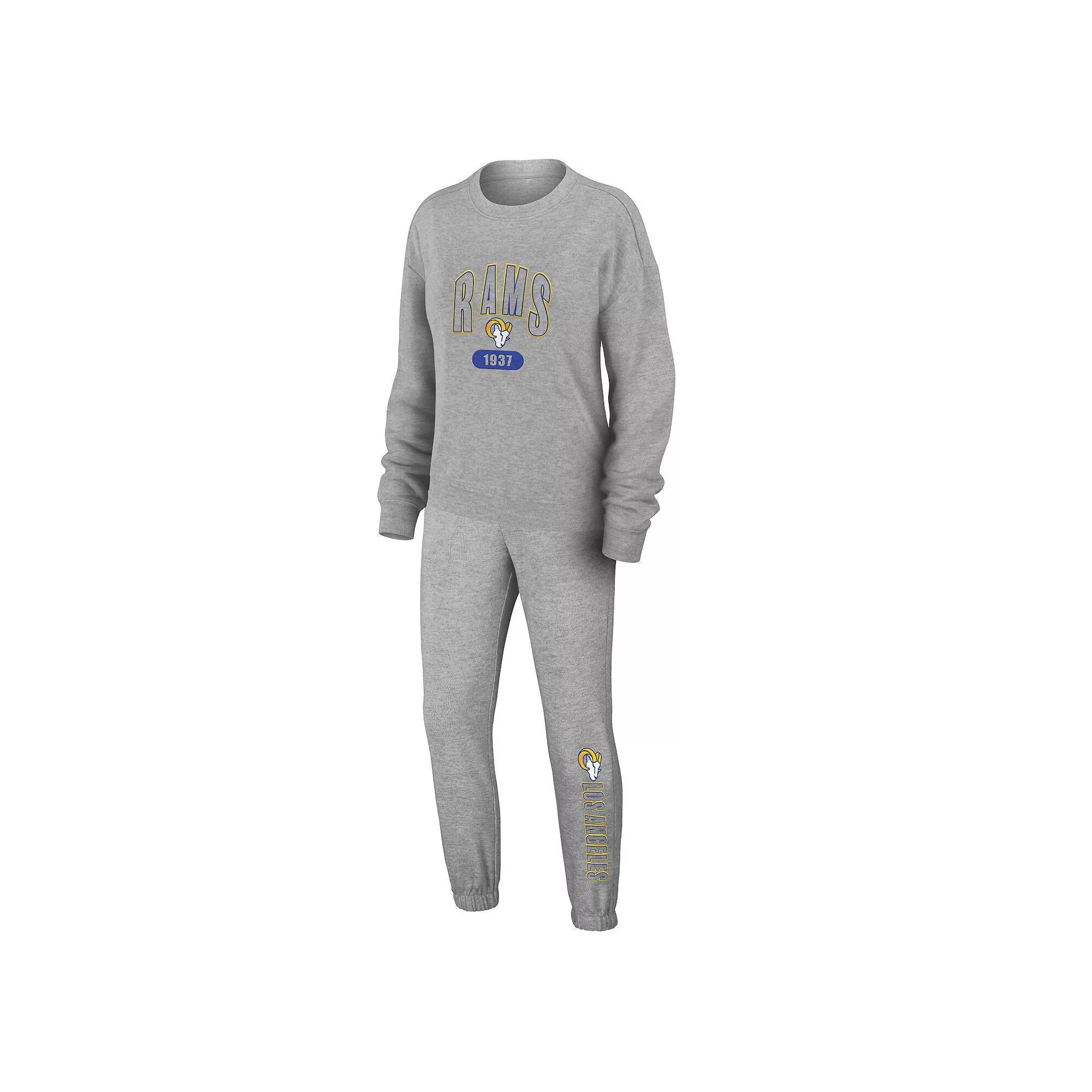 Women's WEAR by Erin Andrews Heather Gray New York Rangers Knit Long Sleeve Tri-Blend T-Shirt & Pants Sleep Set, Size: Small, Ran Grey Product Image
