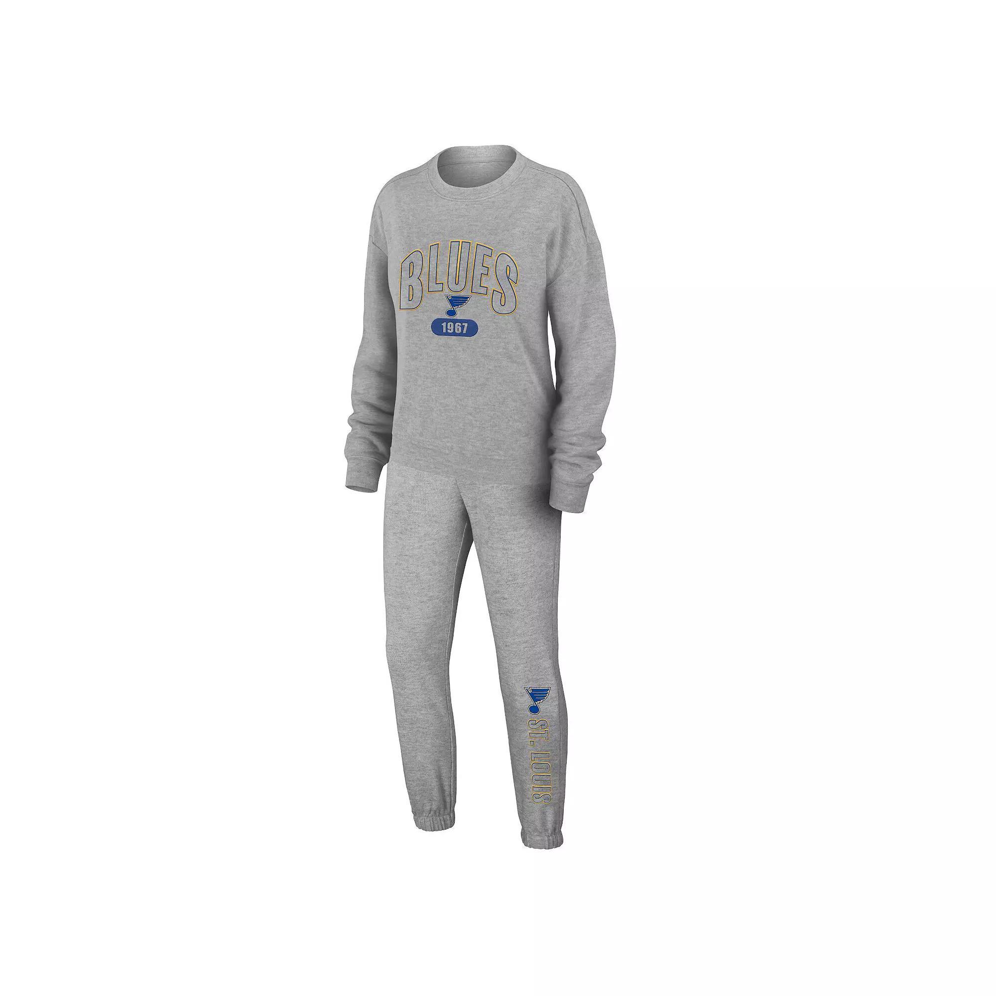 Womens WEAR by Erin Andrews Heather Gray St. Louis Blues Knit Long Sleeve Tri-Blend T-Shirt & Pants Sleep Set Product Image