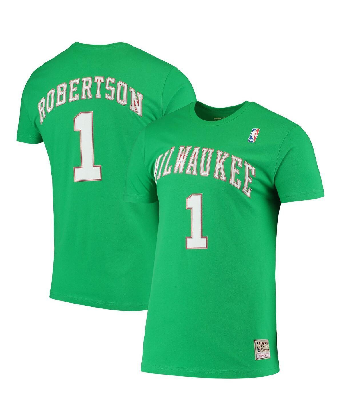 Mens Mitchell & Ness Oscar Robertson Milwaukee Bucks Hardwood Classics Stitch Name & Number T-Shirt Product Image