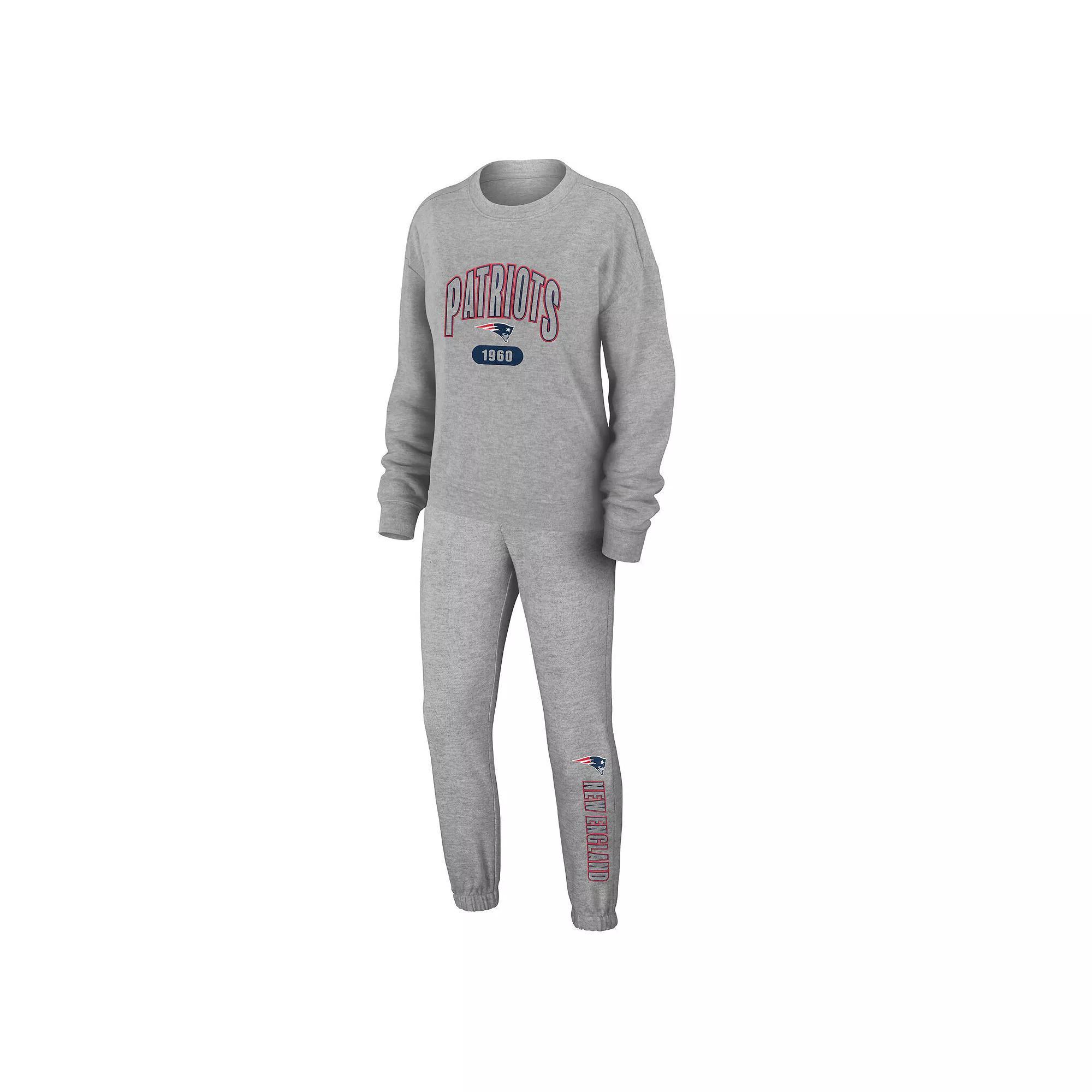 Women's WEAR by Erin Andrews  Heather Gray New England Patriots Plus Size Knitted Tri-Blend Long Sleeve T-Shirt & Pants Lounge Set, Size: 1XL, Grey Product Image