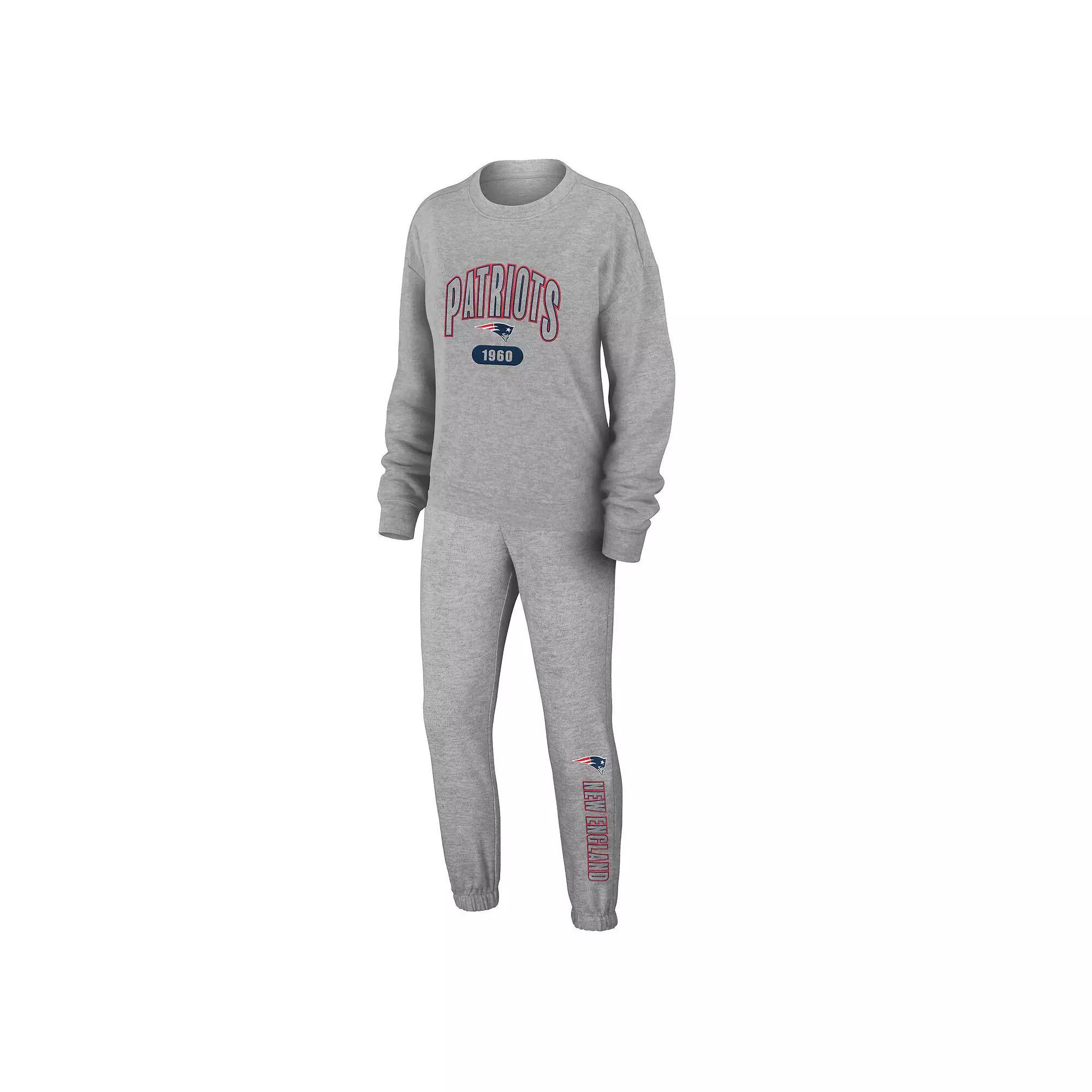 Women's WEAR by Erin Andrews  Heather Gray New England Patriots Plus Size Knitted Tri-Blend Long Sleeve T-Shirt & Pants Lounge Set, Size: 1XL, Grey Product Image