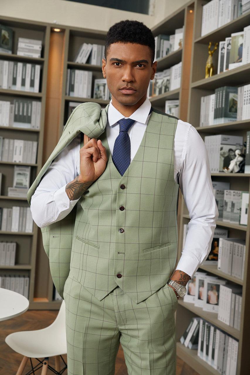 Stacy Adams - 3 Piece Suit 2 Buttons Windowpane Hybrid Fit In Green Product Image