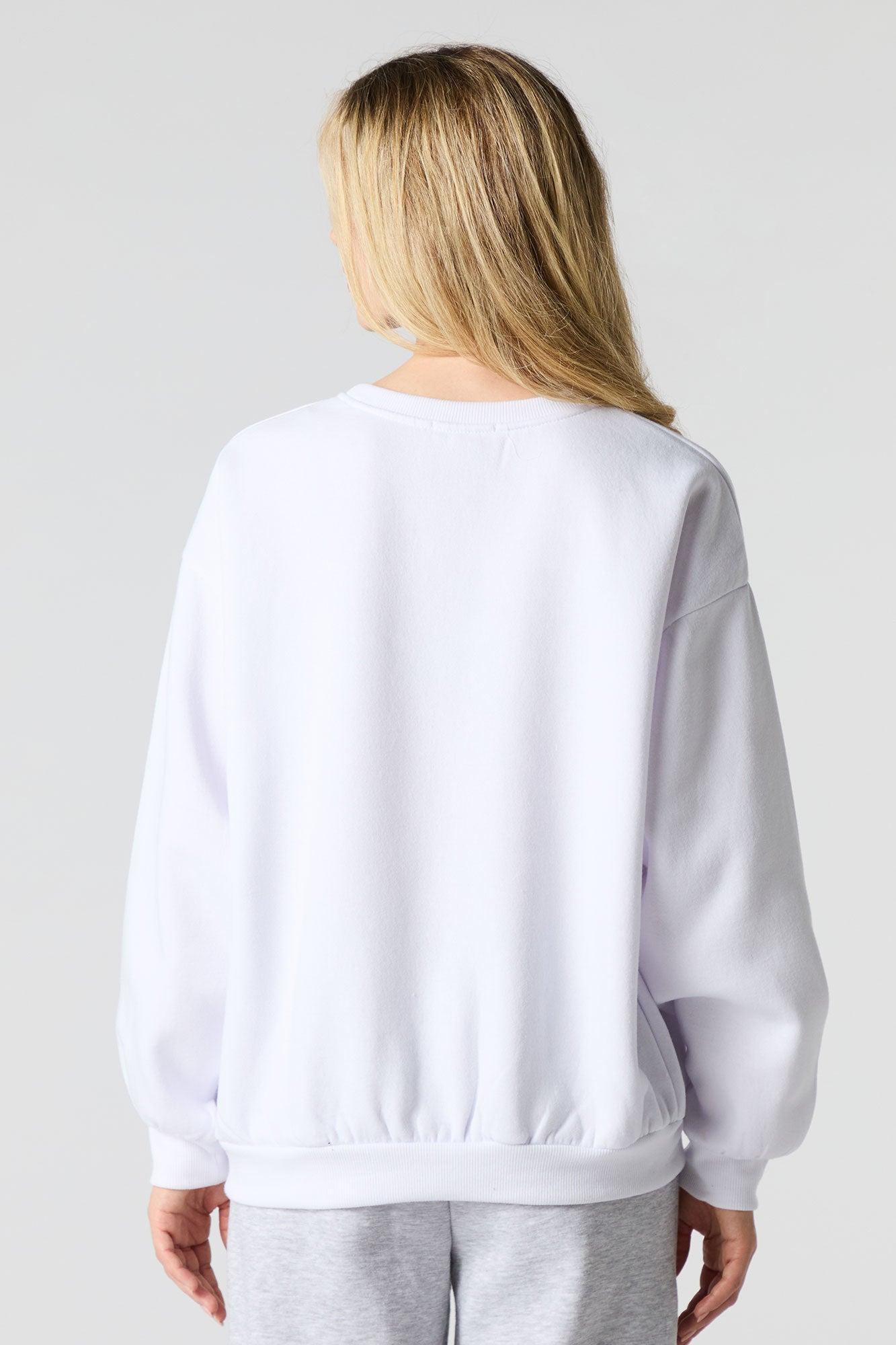 Oversized Cutesy Graphic Rhinestone Fleece Sweatshirt Female Product Image