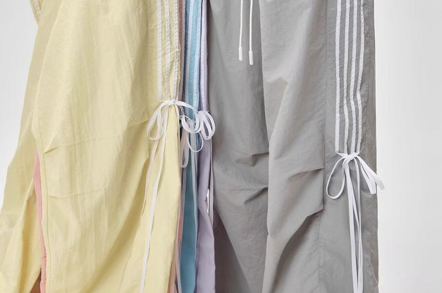 High Waist Bow Accent Striped Loose-Fit Wide-Leg Sweatpants Product Image