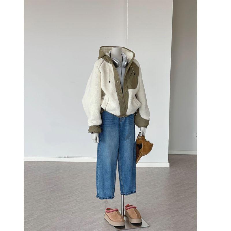 Hood Panel Fleece Button Jacket Product Image