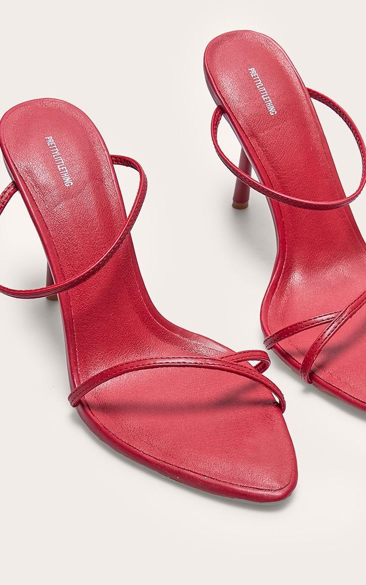 Burgundy PU Round Toe Triple Strap High Stiletto Heeled Mules Product Image