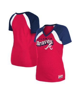 Women's New Era Red Atlanta Braves Heathered Raglan V-Neck T-Shirt, Size: Small Product Image