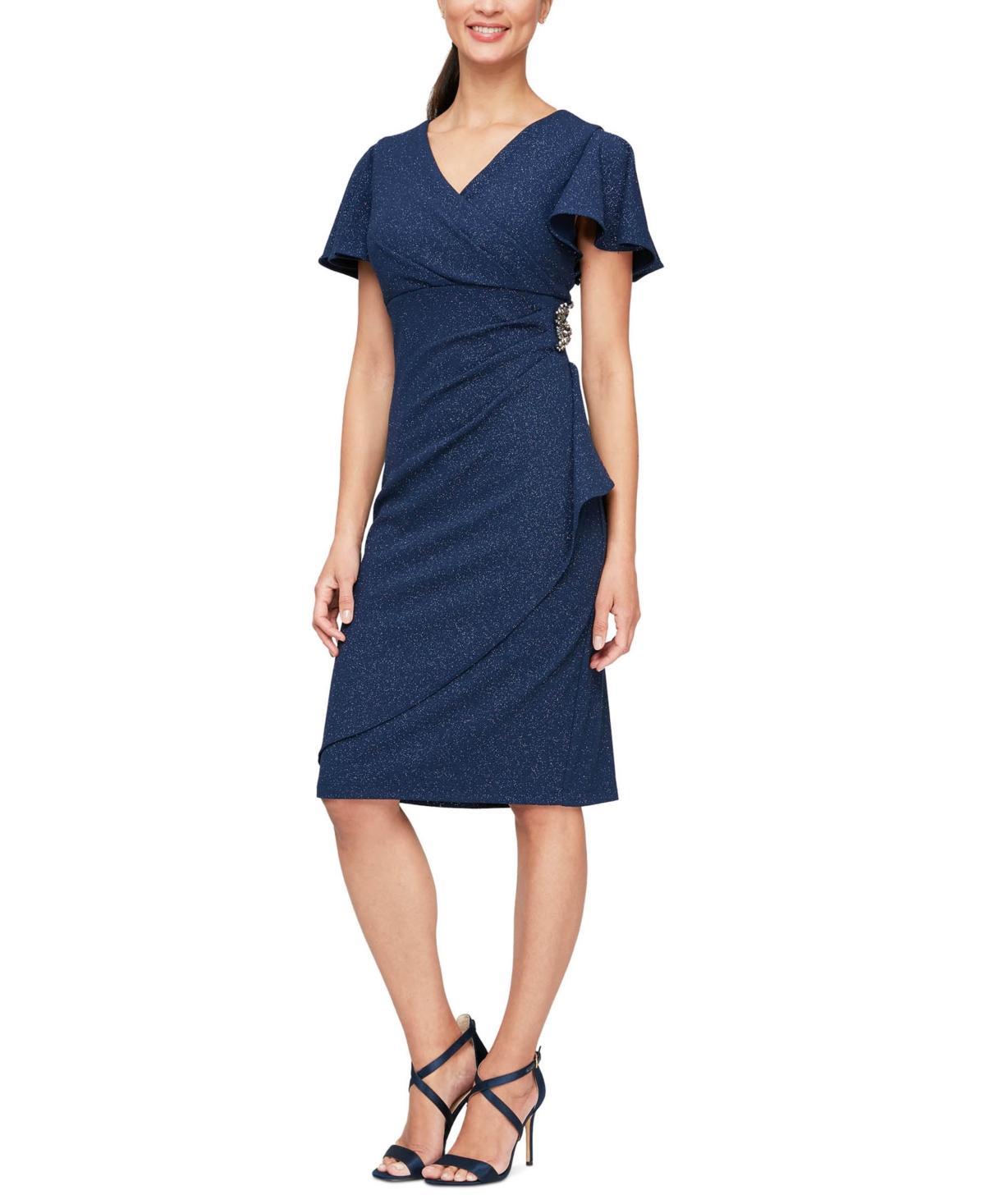 Sl Fashions Womens Flutter-Sleeve Embellished Dress Product Image