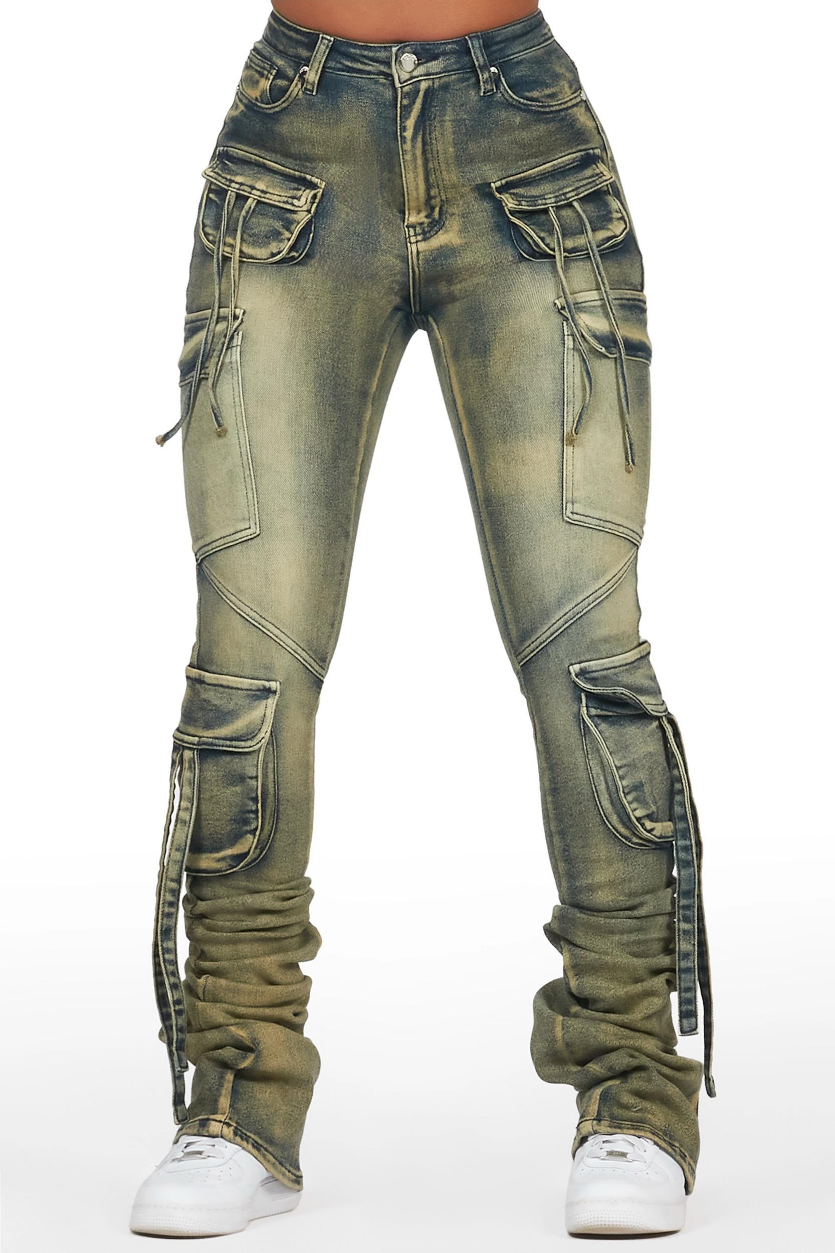 Rakesha Tinted Dark Wash Cargo Super Stacked Jean Female Product Image