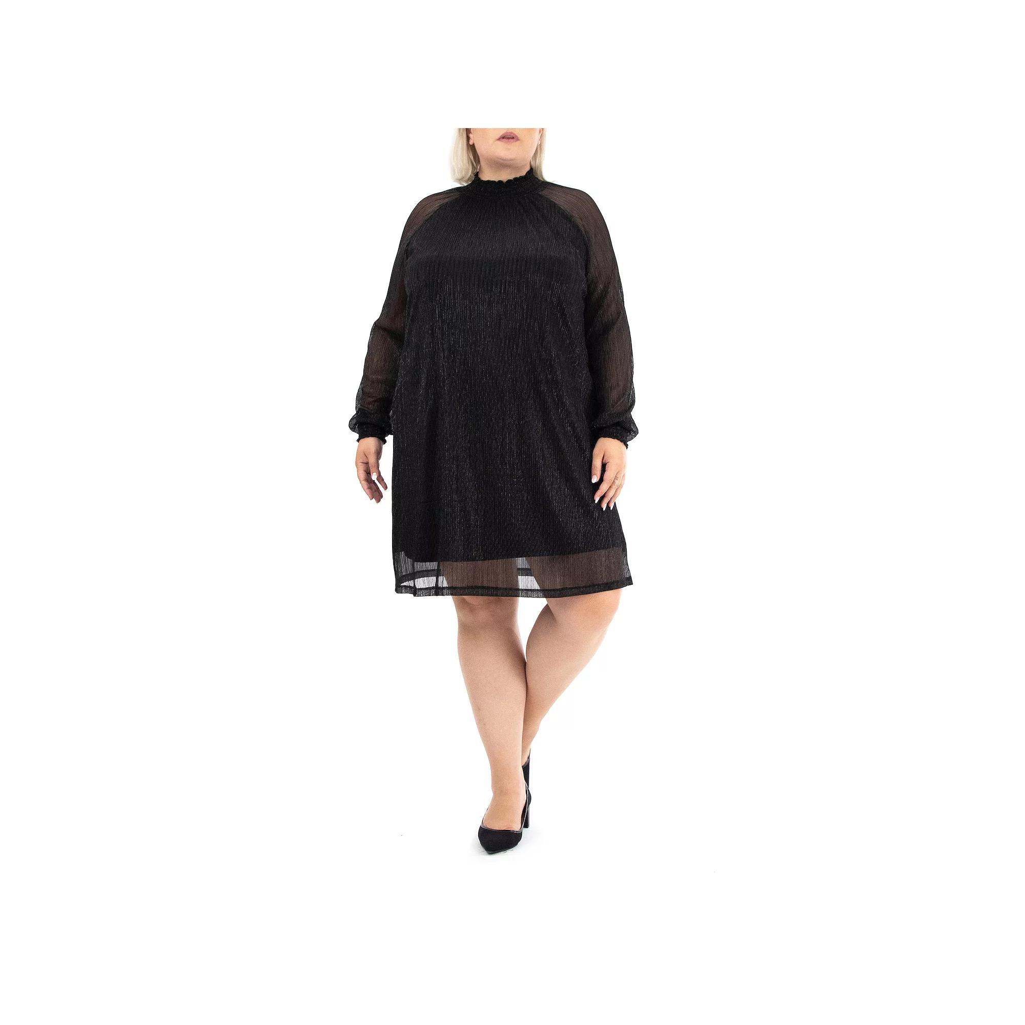 Plus Size Nina Leonard Smockneck Trapeze Dress, Women's, Size: 3XL, Black Red Product Image