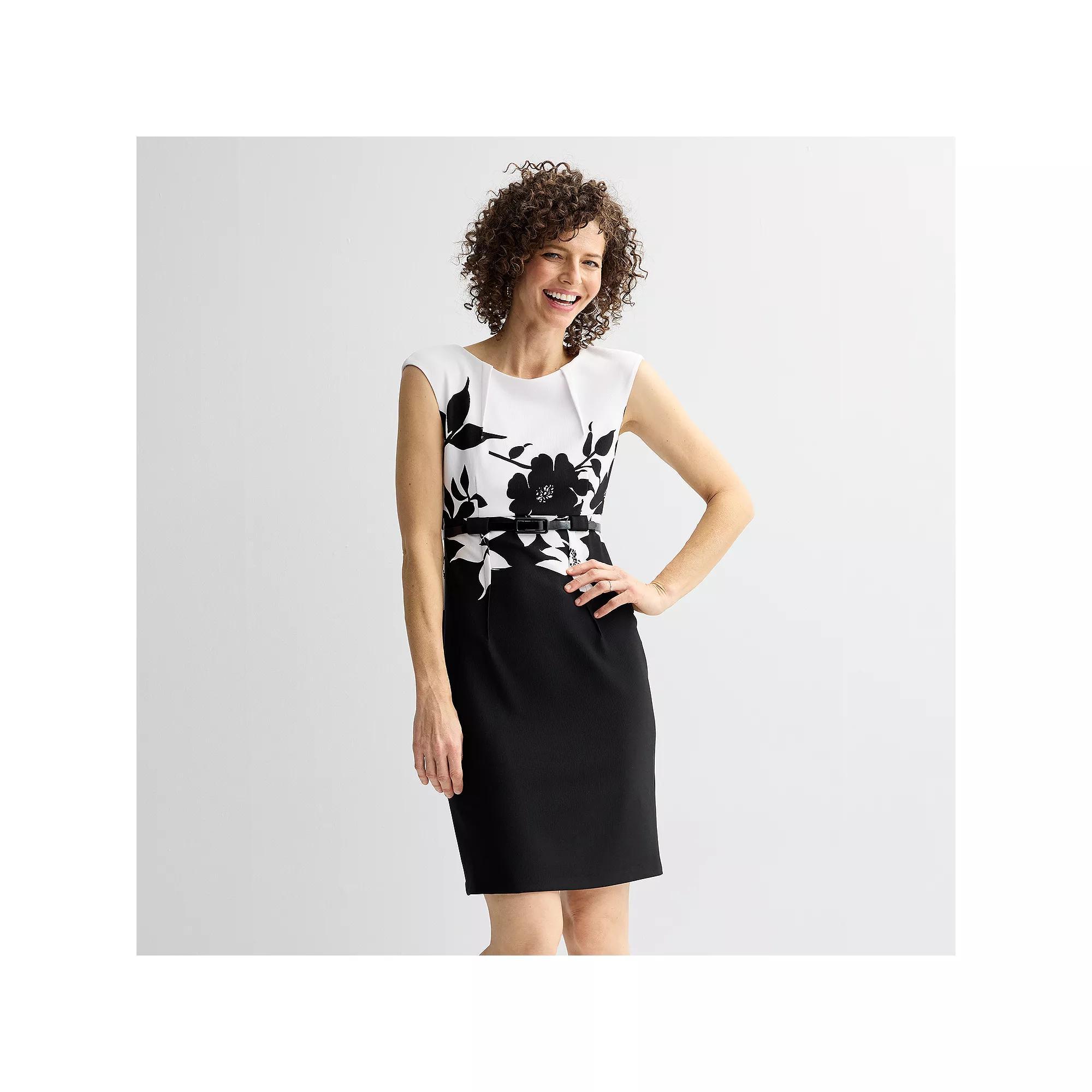 Womens Connected Apparel Crewneck Cap Sleeve Belted Bodycon Dress Product Image