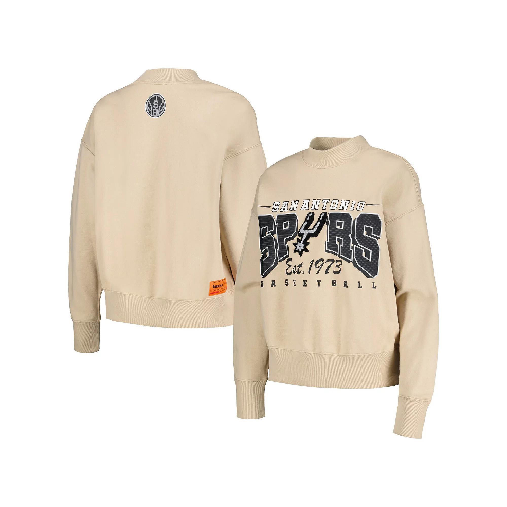Women's Qore Cream San Antonio Spurs Oversized Cozy Mock Neck Pullover Sweatshirt, Size: Small/Medium, Beige Product Image
