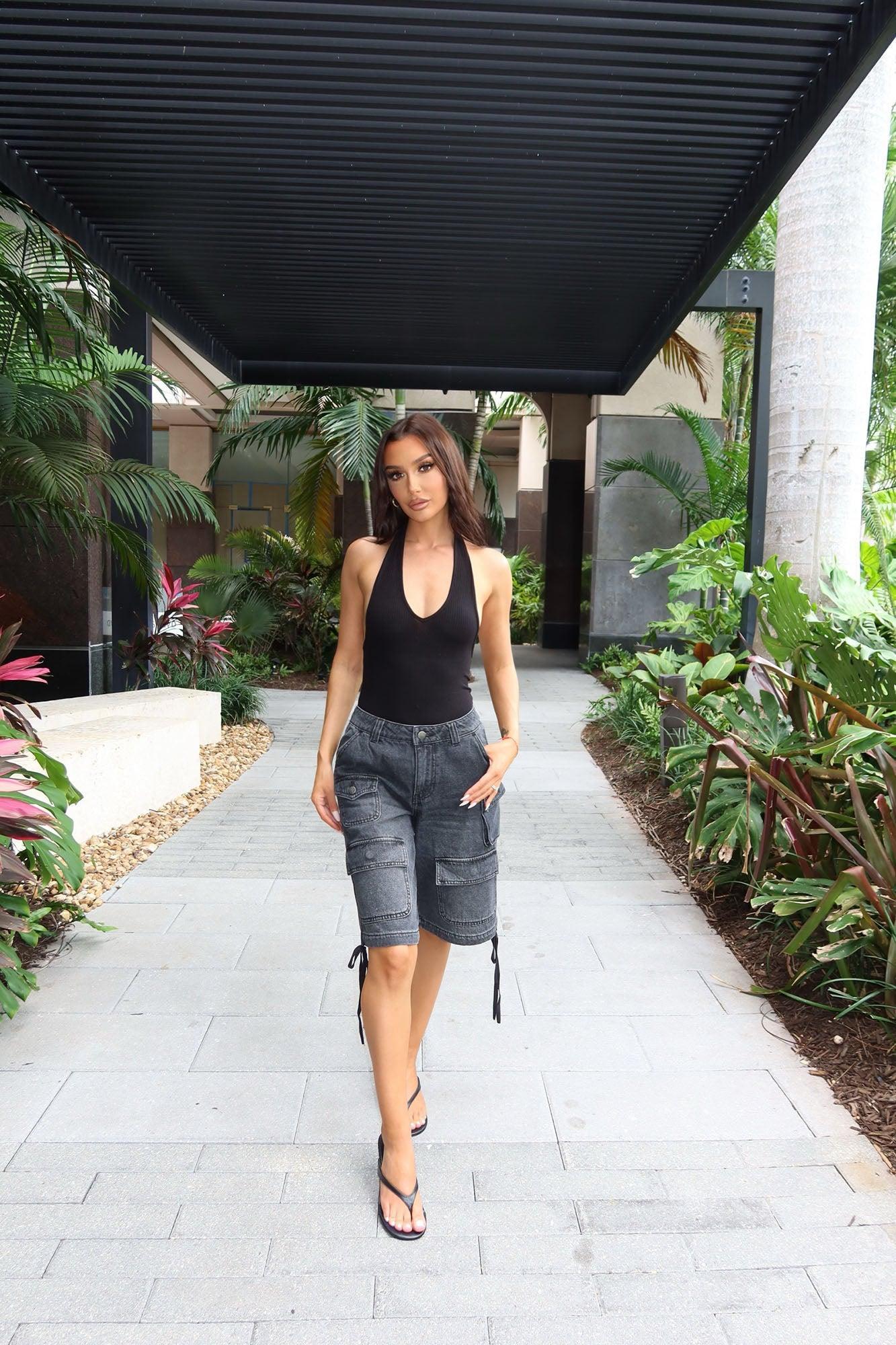 Kent Cargo Denim Shorts - Grey Product Image