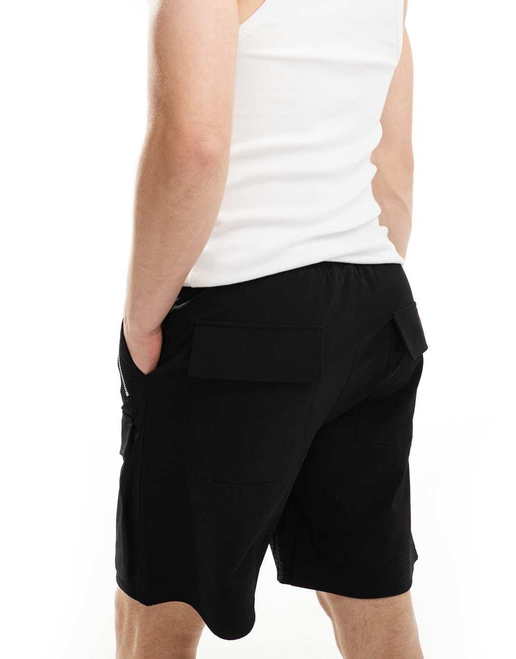 The Couture Club contrast panel cargo shorts in black Product Image