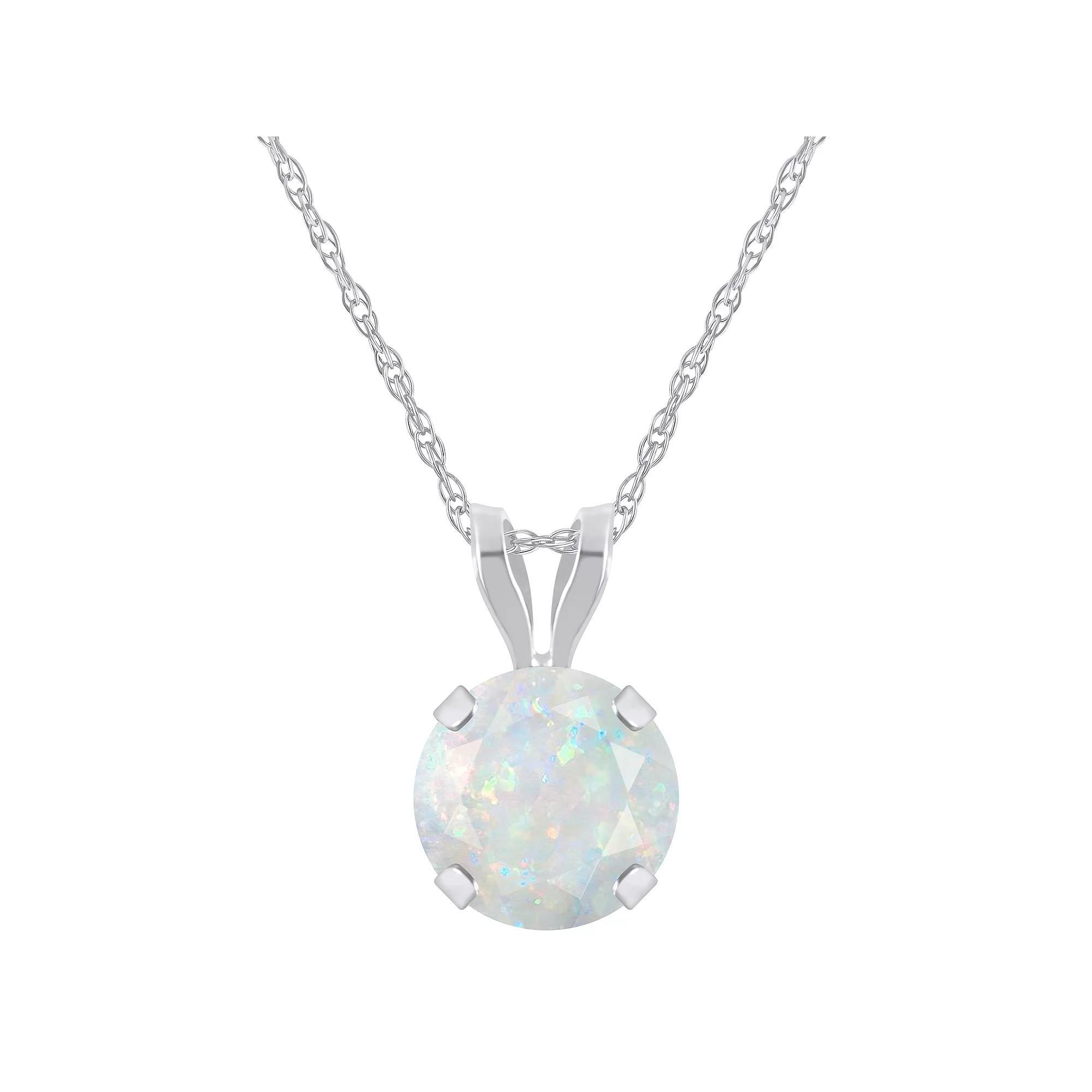 Celebration Gems 10k Gold Round Lab-Created Opal Pendant Necklace, Women's, Size: 18", 10k White Gold Product Image