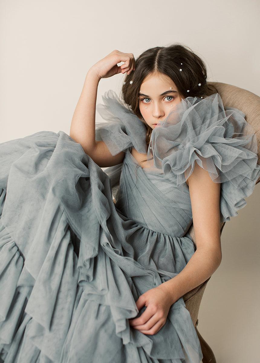 Briony Impact Dress in Dusty Blue Girls Product Image