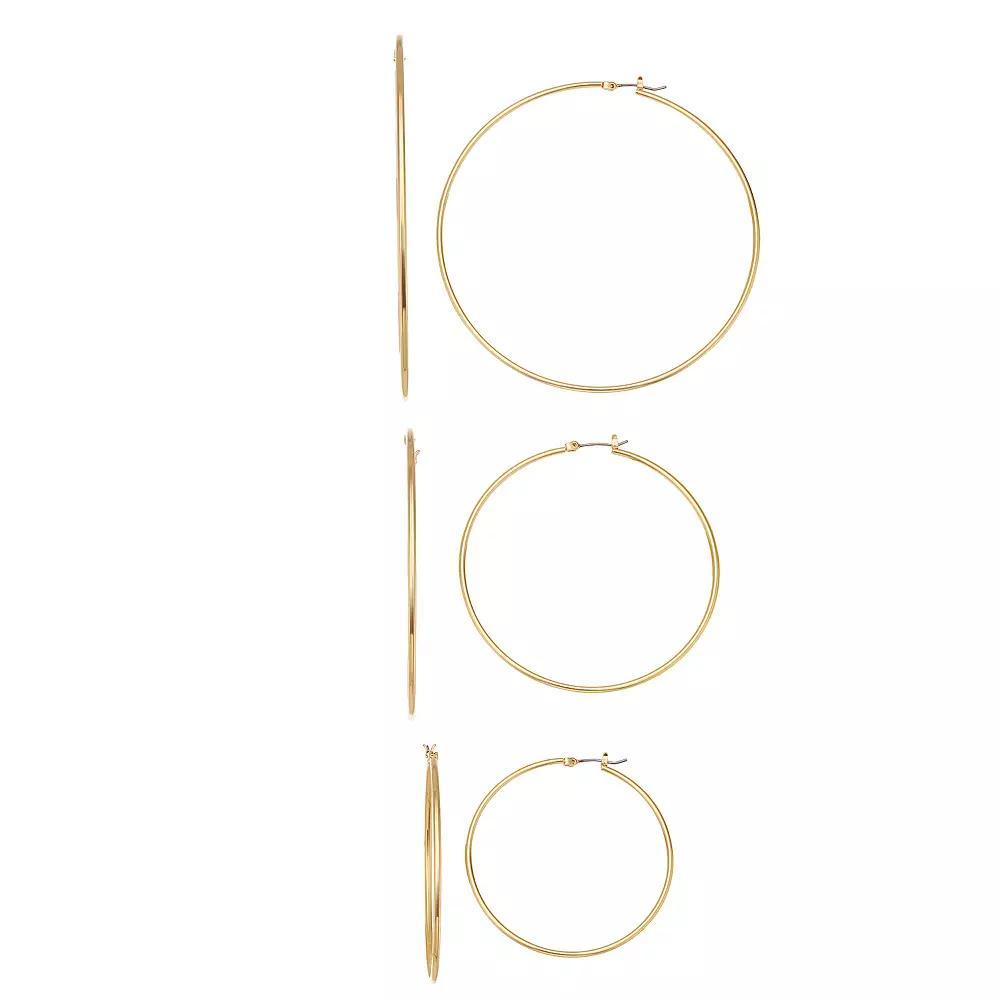 Nine West Gold Tone Hoops Set, Womens Product Image