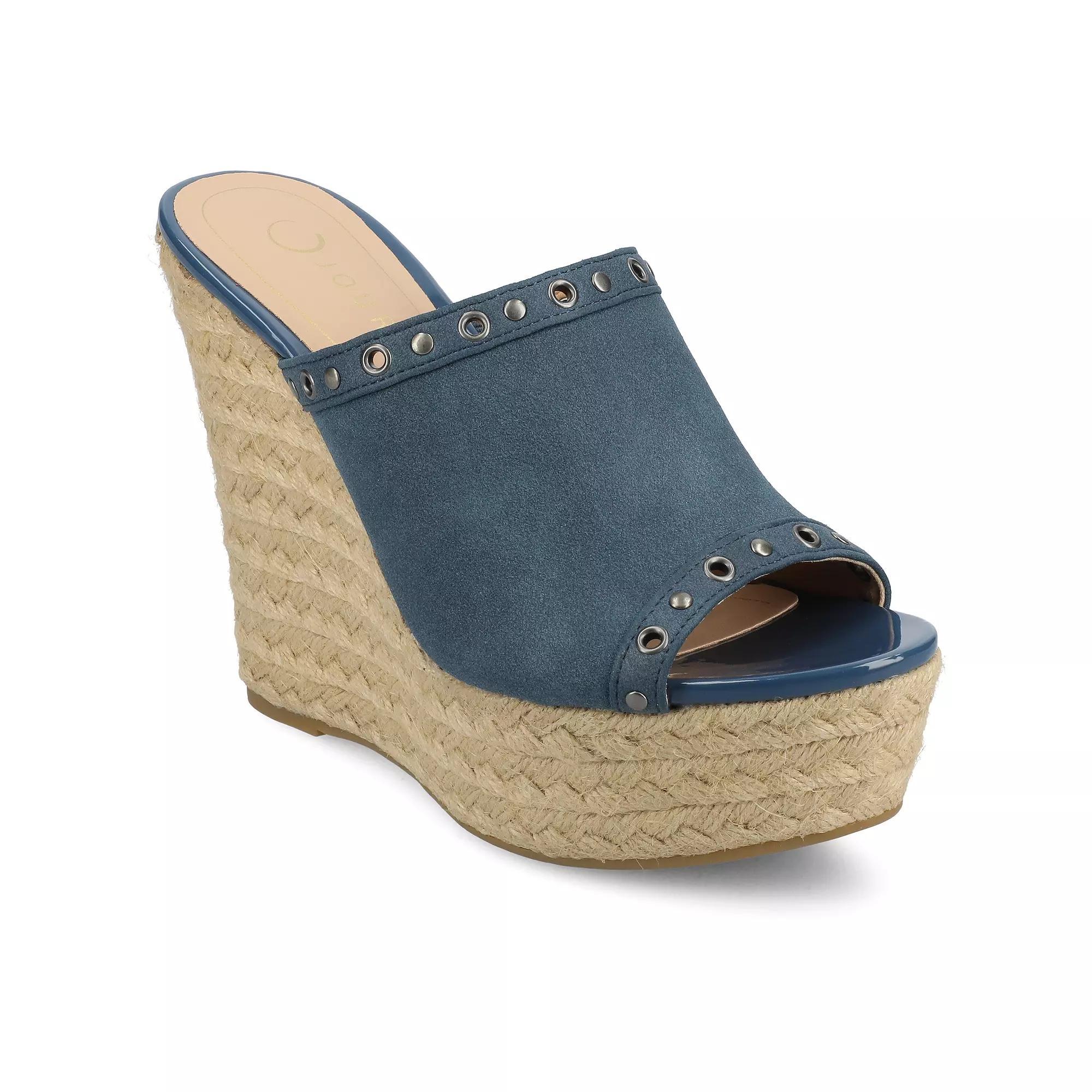 Journee Yari Womens Platform Espadrille Wedge Sandals Blue Product Image