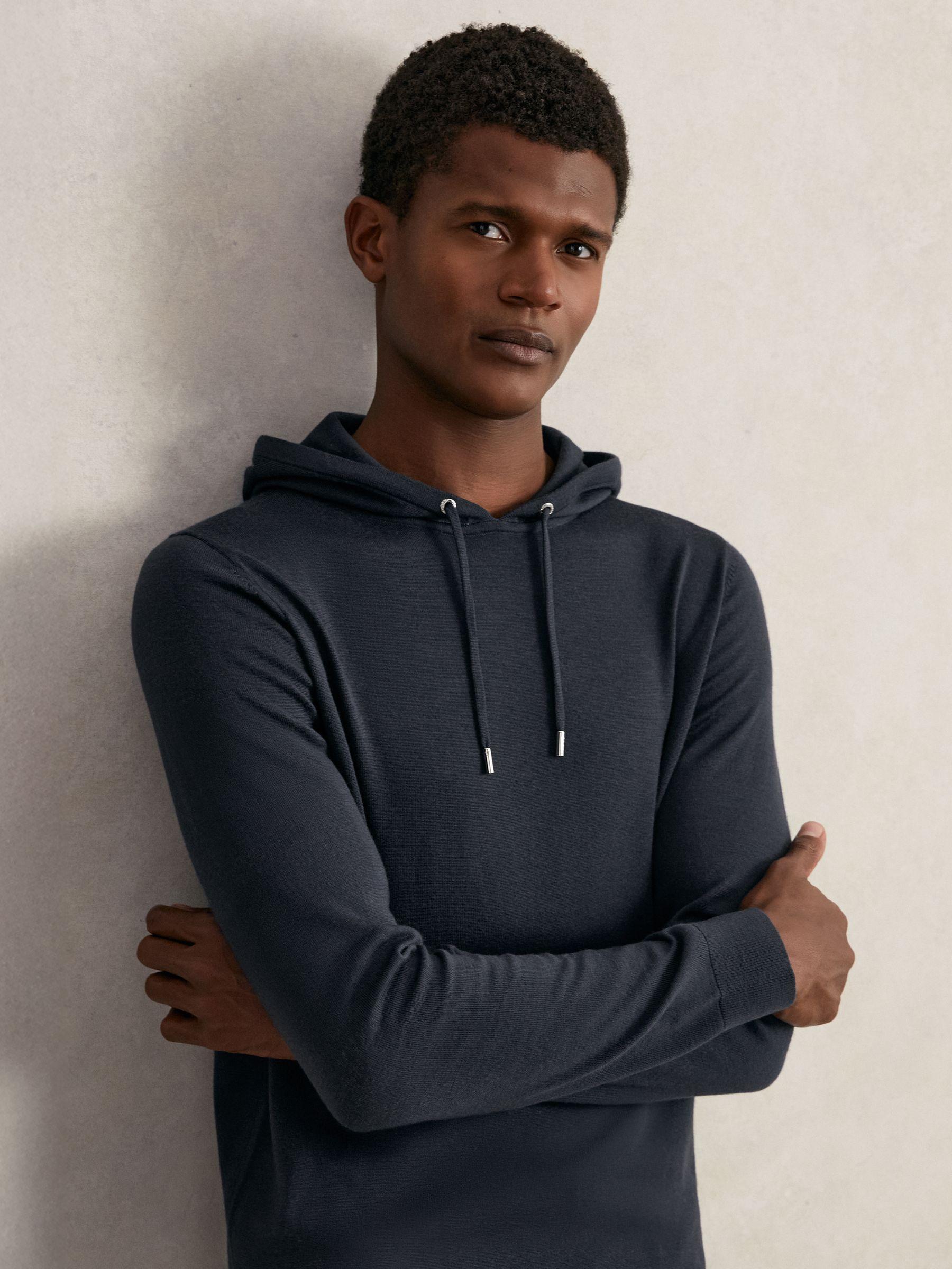 Merino Wool Drawstring Hoodie in Midnight Navy Product Image