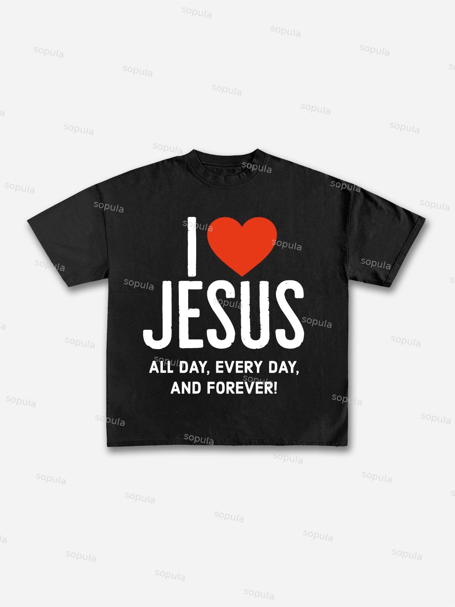 I Love Jesus Heart Graphic Cotton T-shirt Product Image