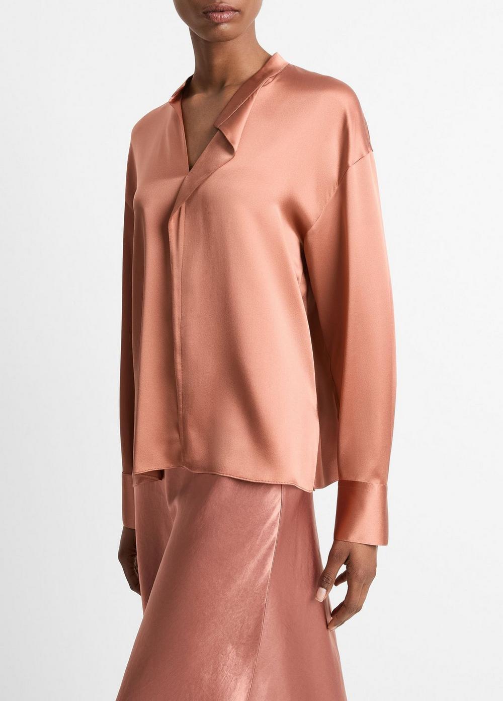Womens Silk Draped Stand-Collar Blouse, Petal Amber, Size M Vince Product Image