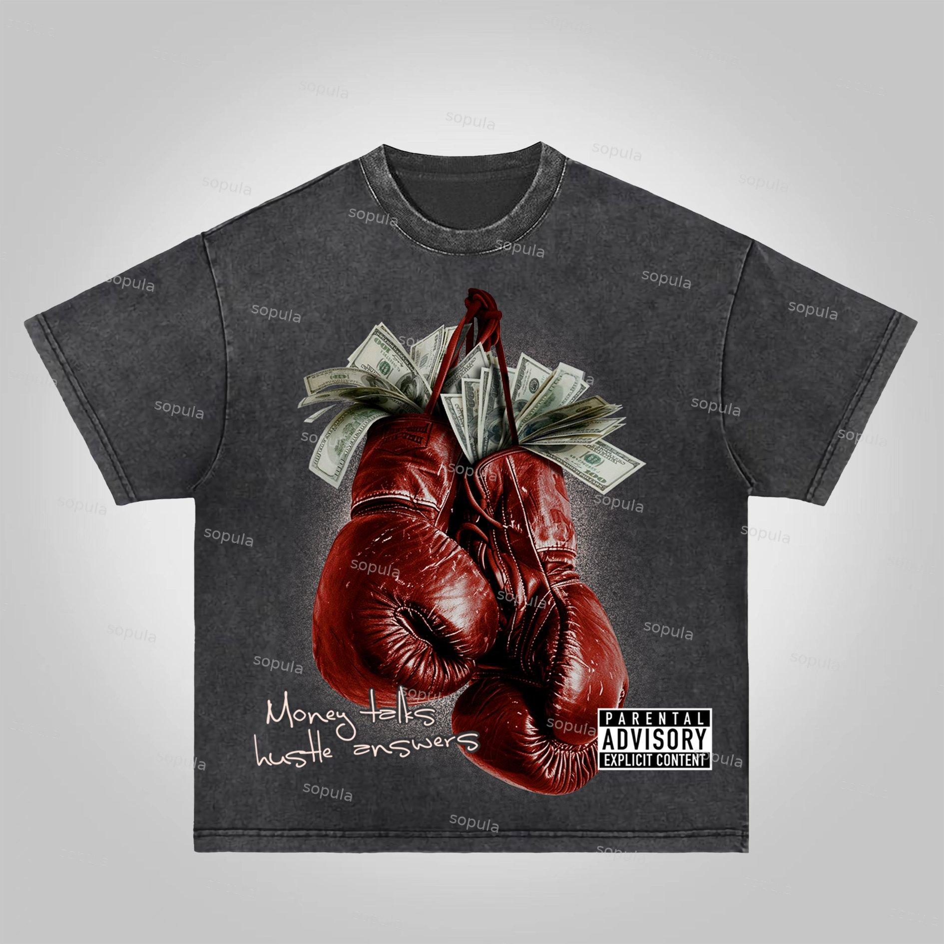 Sopula Money Boxing Gloves Graphic Acid Washed T-Shirt Product Image