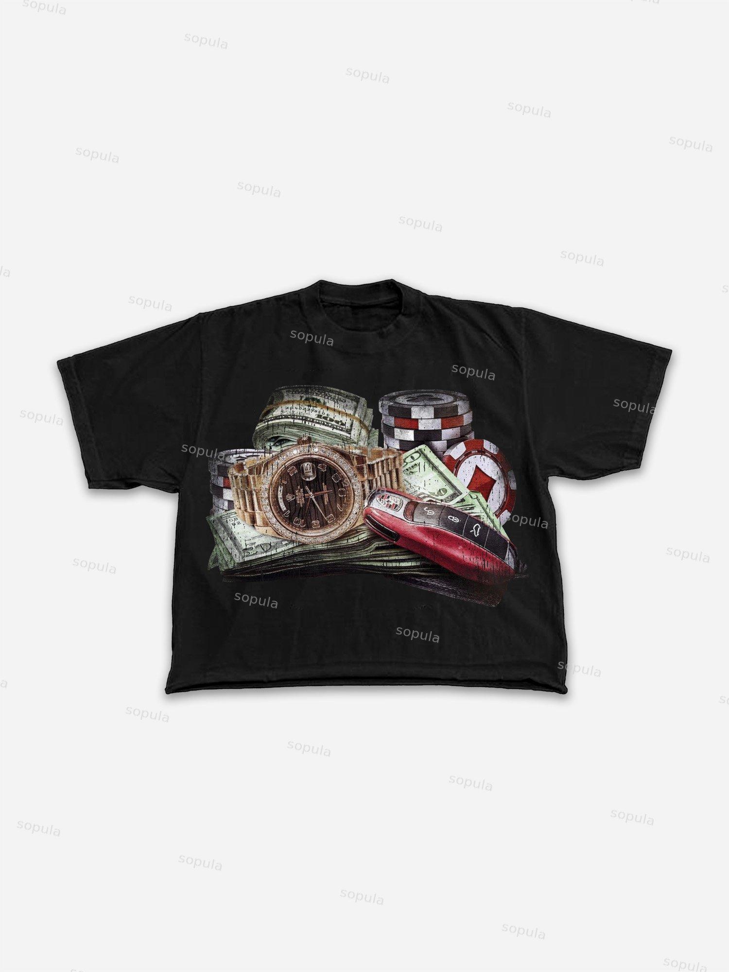 Stack Or Starve Vintage Fortune Graphic Cropped T-shirt Product Image