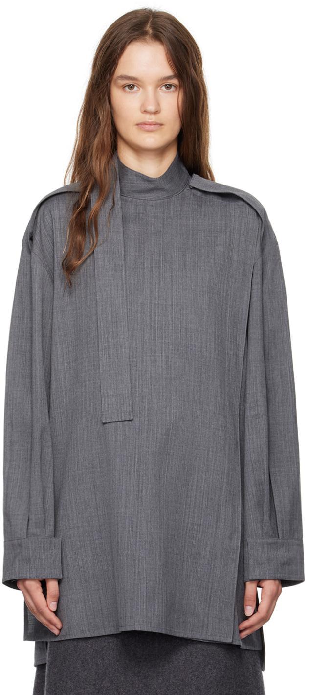 JIL SANDER Neck Strap Boxy Wool Top In 030 Volcanic Glass Product Image
