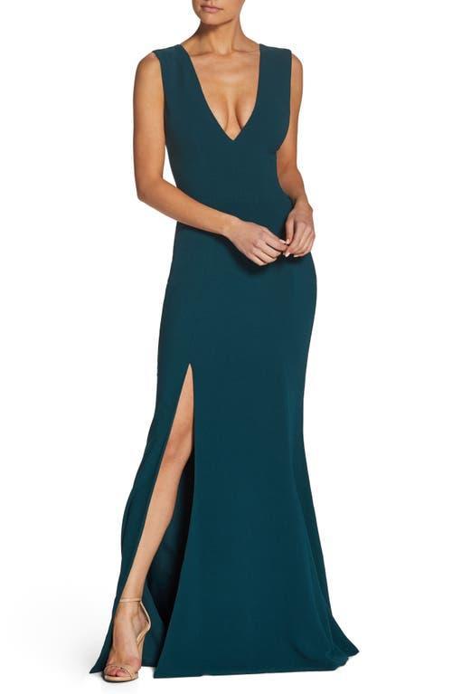 Dress the Population Sandra Crepe Plunge V-Neck Sleeveless Side Slit Gown Product Image