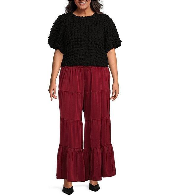 Sugarlips Plus Short Sleeve Textured-Knit Cropped Bubble Top Product Image